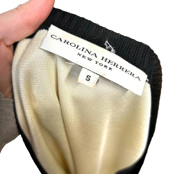Carolina Herrera Cream Silk Black Rib‎ Trim Tank Top Size Small - Picture 6 of 8